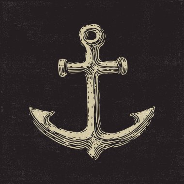 Vintage çapa koyu arka plan üzerinde. Çizilmiş vektör çizim el