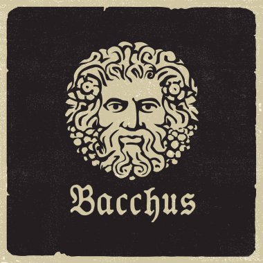 An illustrated portrait of the Roman God Bacchus on a black background clipart