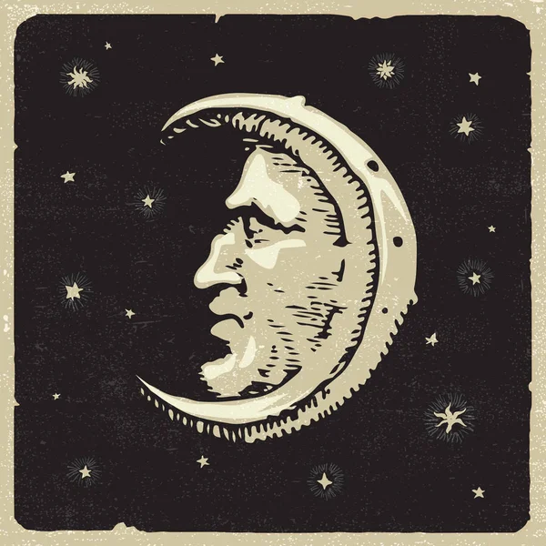 Una Ilustración Una Luna Creciente Con Perfil Hombre Sobre Fondo — Archivo Imágenes Vectoriales