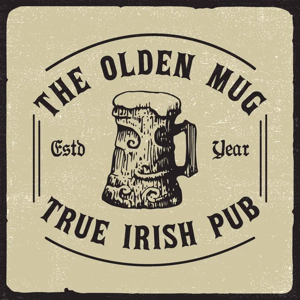 Egy Tankard Sört Egy Vintage Irish Pub Bejelentkezési Szemléltetése — Stock Vector