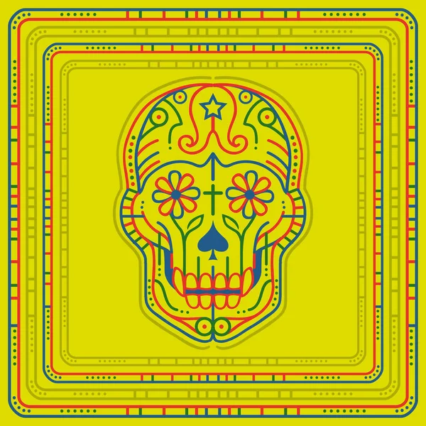 Colorful Illustrated Skull Symbolizing Day Dead — Stock Vector