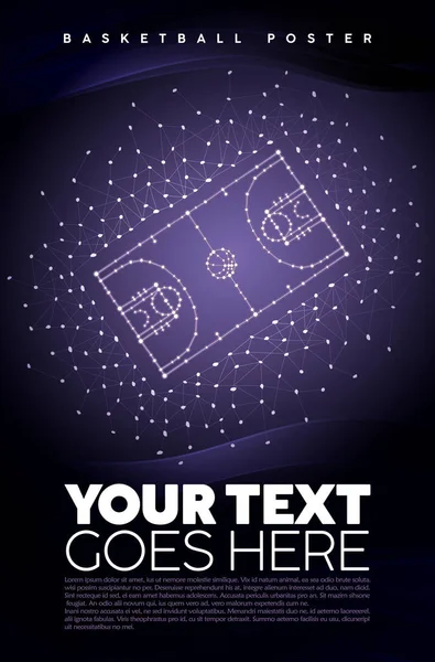 Yıldızların Yapılan Bir Basketbol Sahası Resimli Bir Posteri — Stok Vektör