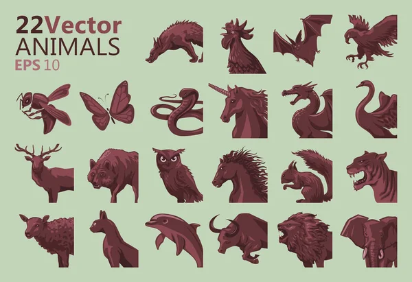 Vector Illustration Different Animals Pale Green Background Royalty Free Stock Vectors