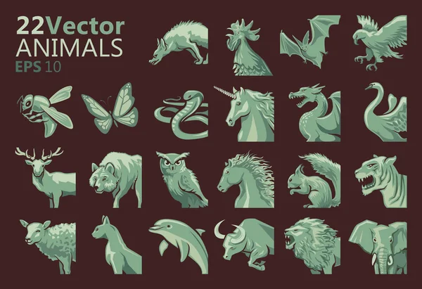 Una Serie Ilustraciones Vectoriales Diferentes Iconos Animales Vectores de stock libres de derechos