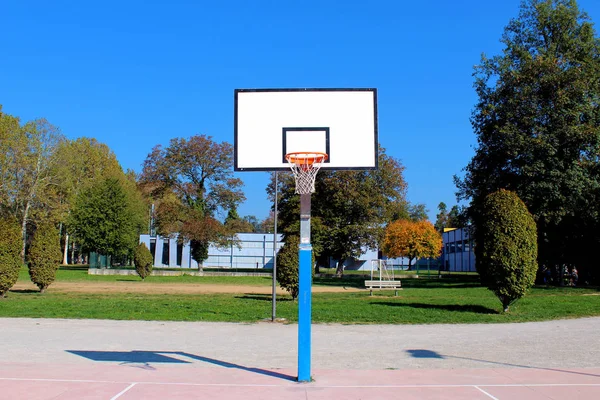 Structure Basket Dans Une Aire Jeux Extérieure Entourée Arbres Dans — Photo