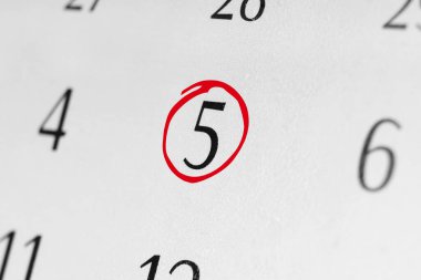 5 numaralı tarihi işaretle, kırmızı işaretli sayıya odaklan.