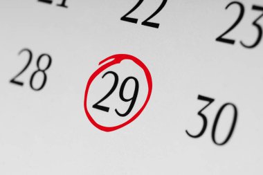 29 numaralı tarihi işaretle, kırmızı işaretli sayıya odaklan.
