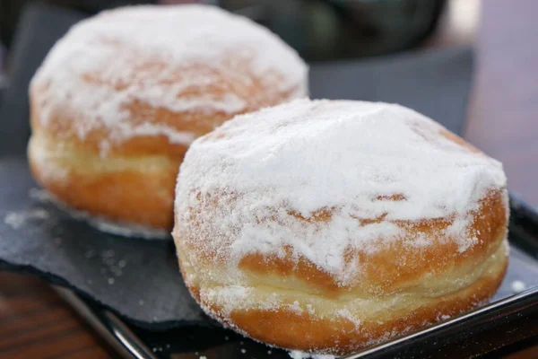 Plaat Met Lekkere Donuts Restaurant — Stockfoto