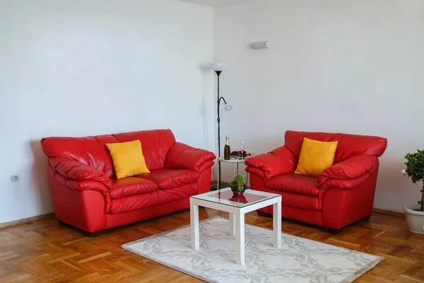 Interior Shot Modern Living Room Spacious Apartment Living Room Red — Stock Photo, Image