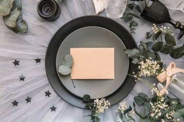 düz lay güzel rustik düğün olay tablo ayarı ile dekorasyon ile