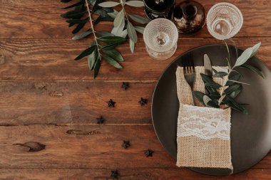 düz lay güzel rustik düğün olay tablo ayarı ile dekorasyon ile