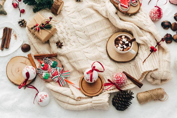 Horké Kakao Marshmallow Vánoční Zimní Hot Drink Útulné Domácí Zázemí — Stock fotografie