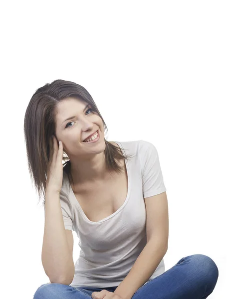 Pretty Brunette Woman Shot Studio Background — Stock Photo, Image