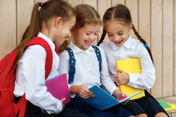 Niños Felices Niñas Novia Colegiala Estudiante Escuela Primaria —  Fotos de Stock