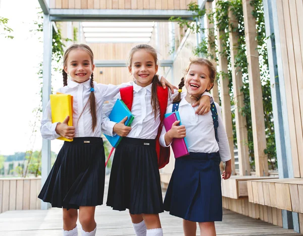 Happy Children Girls Girlfriend Schoolgirl Student Elementary Schoo — Stock Photo, Image