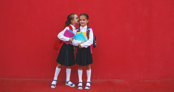 Happy Children Girls Girlfriend Schoolgirl Student Elementary Schoo — Stock Photo, Image