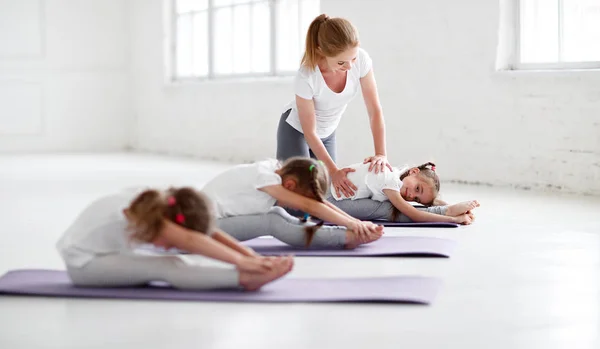 Children Practicing Engaged Gymnastics Yoga Teache — Stock Photo, Image