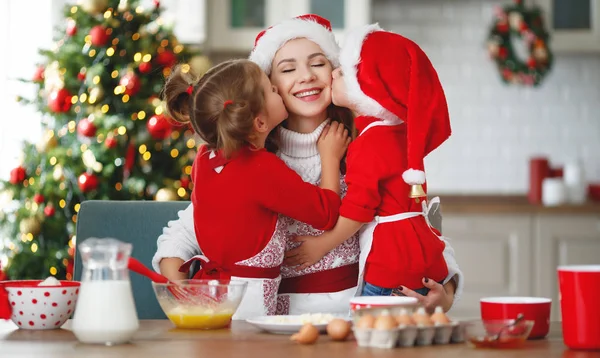 Happy Funny Mother Children Bake Christmas Cookie — Stock Photo, Image