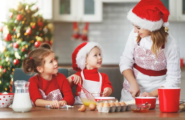 Happy Funny Mother Children Bake Christmas Cookie — Stock Photo, Image