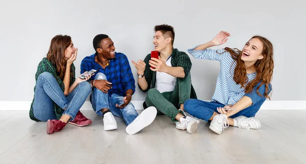 Group Cheerful Young People Men Women Multinational Isolated White Backgroun — Stock Photo, Image