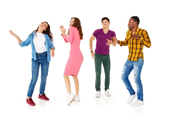Group Cheerful Young People Men Women Multinational Isolated White Background — Stock Photo, Image