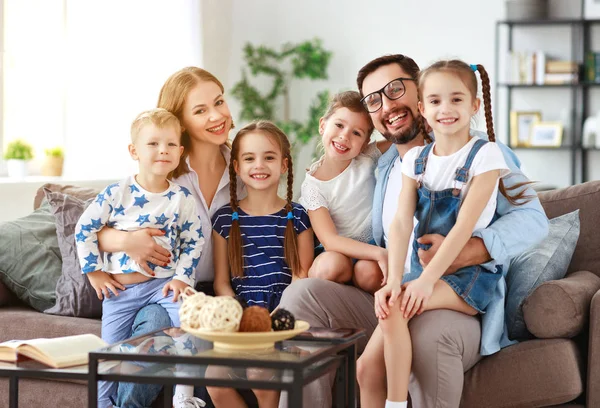 Happy large family mother father and children   at hom — Stock Photo, Image
