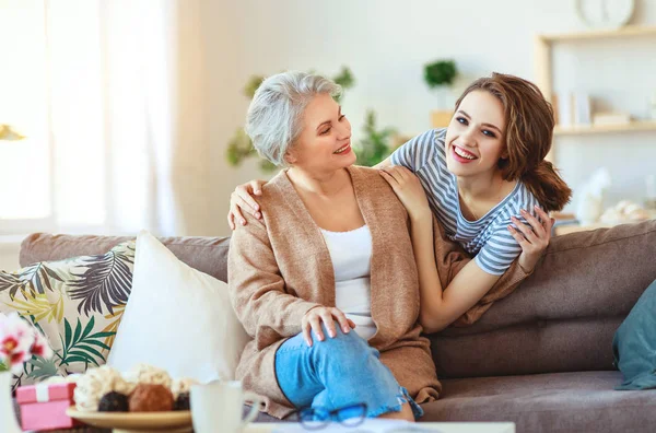 Happy family two generations old mother and adult daughter — Stock Photo, Image