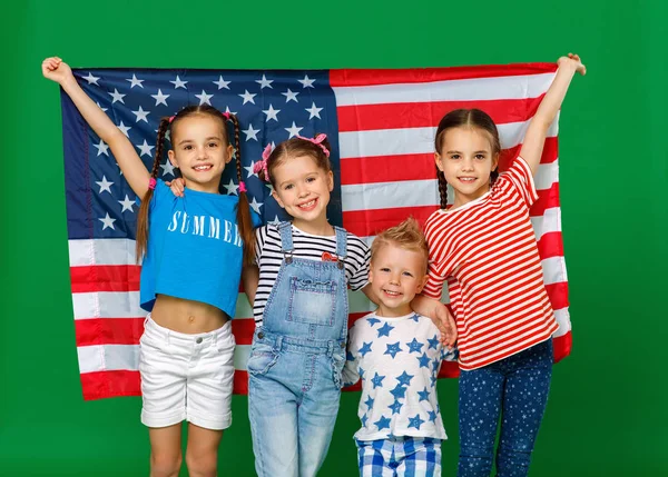 Group of children with flag of   United States of America USA on Stock Picture