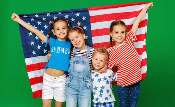 Group of children with flag of   United States of America USA on Stock Picture