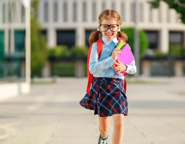 Criança Feliz Menina Estudante Escola Primária Estudante Indo Para Clas — Fotografia de Stock