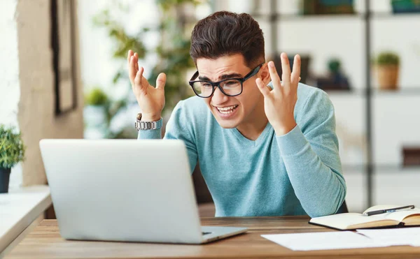 Frustrated Ethnic Man Glasses Making Mistake Project Gesticulating While Sitting — Stock Photo, Image