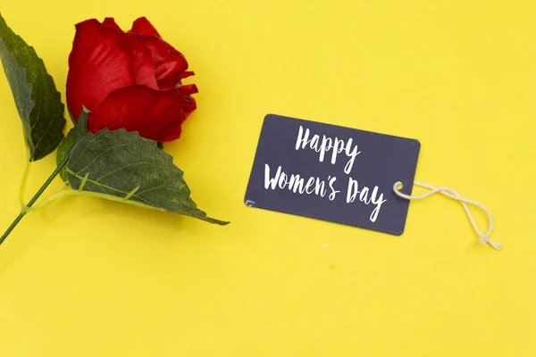 Marca Międzynarodowy Dzień Kobiet Szczęśliwa Kobieta Dzień Tag Róży Kwiat — Zdjęcie stockowe