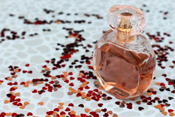 Bottle Perfume Heart Confetti — Stock Photo, Image