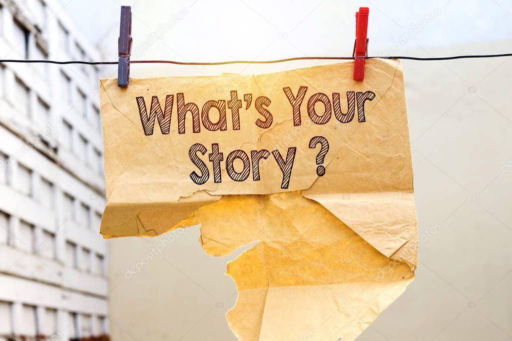 old damaged tear envelope with what's your story ? hold on clothesline