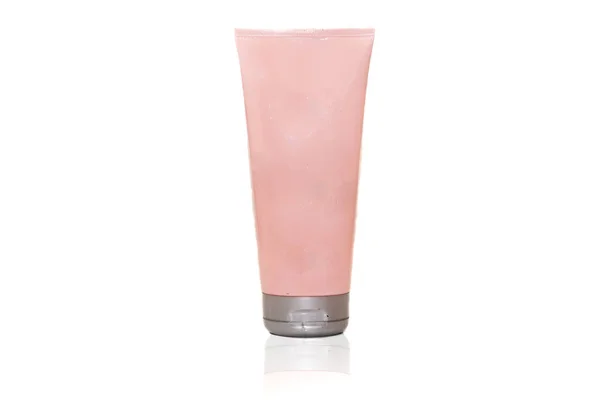 Tubo Rosa Crema Pelle Con Tappo Grigio Isolato Sfondo Bianco — Foto Stock