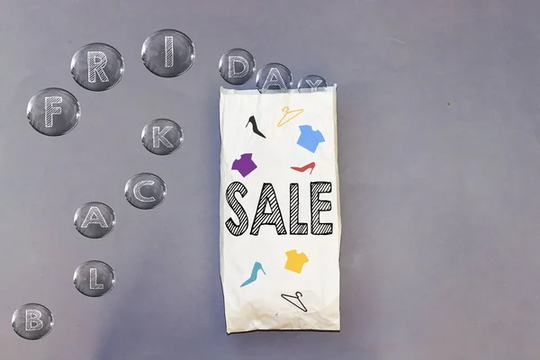 Sale Bag Paper Contained Transparent Water Bubble Forming Black Friday — Stock Photo, Image