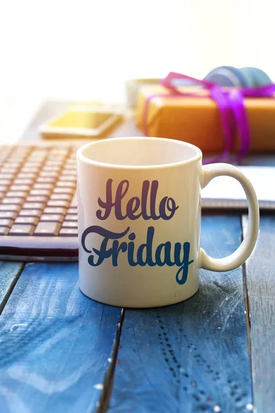 Hola Concepto Viernes Taza Café — Foto de Stock