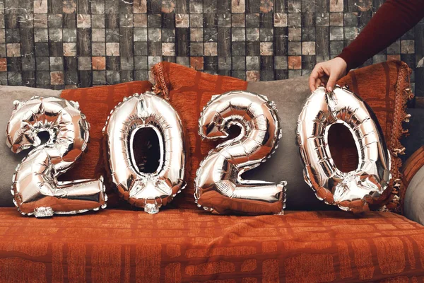 Close Hand Vormen Happy New Year 2020 Nummers Marokko Sofa — Stockfoto