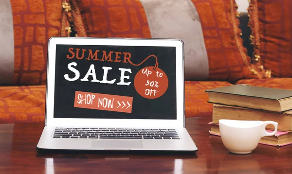 Summer Sale Concept Laptop Desktop — Stock Photo, Image