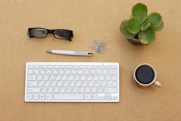 Modern Aluminum Computer Keyboard Cup Coffee Aloe Vera Pot — Stock Photo, Image