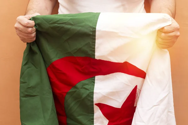 Afrikai Nemzetek Kupája 2019 Vértes Ember Gazdaság Algéria Zászló — Stock Fotó