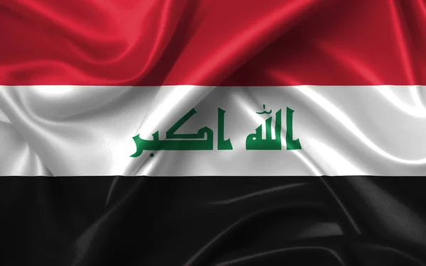 挥舞着伊拉克国旗在风中 丝绸纹理织物背景 — 图库照片