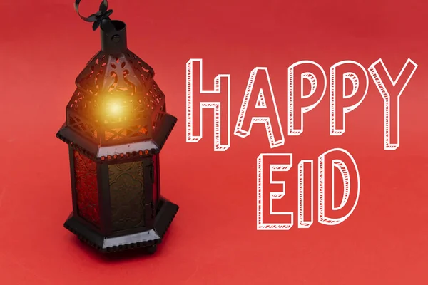 Happy Eid Concept Med Lyktor Röd — Stockfoto
