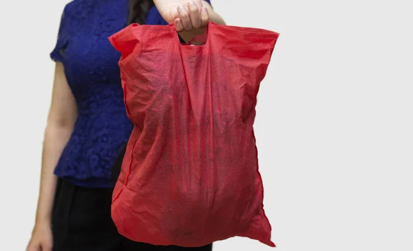 Closeup Woman Holding Clothes Bag Donations — Stock Photo, Image