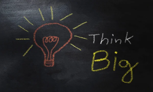 Word Think Big Light Bulb Drawn Colorful Chalk Blackboard Business — Stock Photo, Image