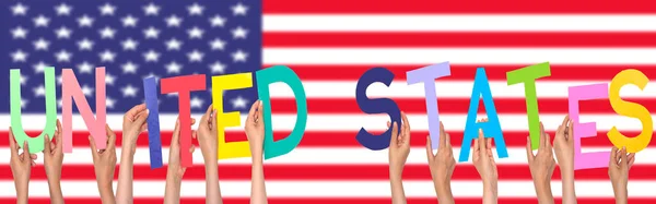 Hands Forming United States Text Flag Background — Stock Photo, Image