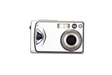 dijital fotoğraf gümüş kamera beyaz arkaplanda izole