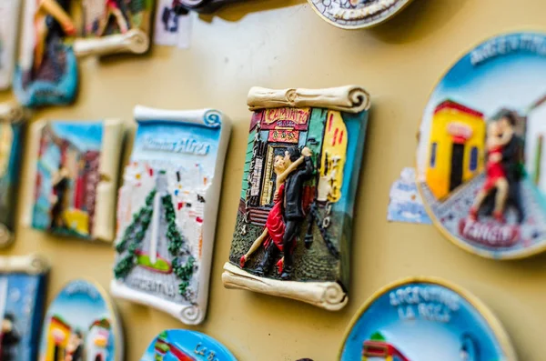 Fridge magnets with traditional tango dancers at a weekend fair in Buenos Aires