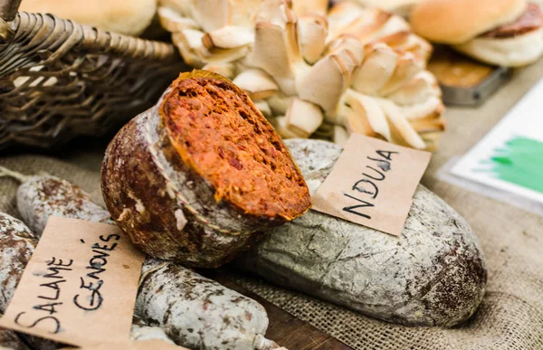 Nduja, a spicy spreadable sausage from the south of Italy — Stock Photo, Image