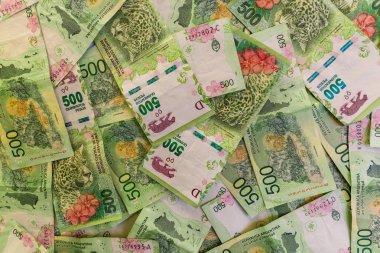 Close up of argentine money, 500 pesos bills clipart
